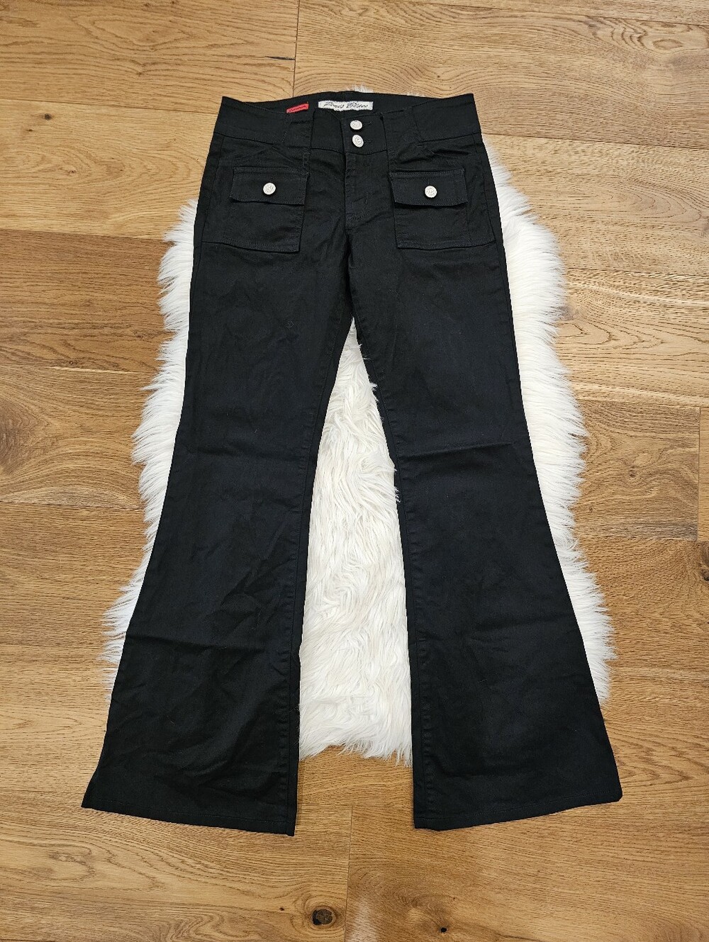 Vintage Paris Blues Low Rise Black Flared Cargo Pocket Pants